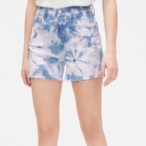 High Rise Stretch Denim Tie Dye Shorts